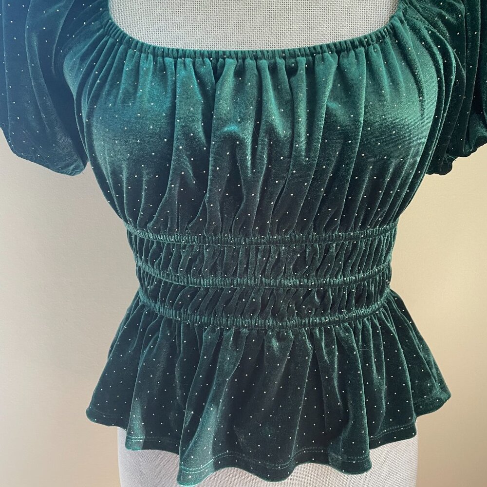 Mi Ami Velvet Studded Renaissance Peplum Top Size Small - Picture 5 of 6